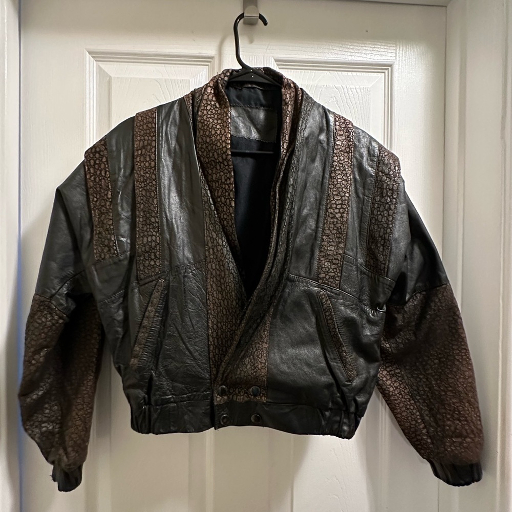 Vintage ‘80s Leather Snake Pattern Brown Thriller Style Jacket